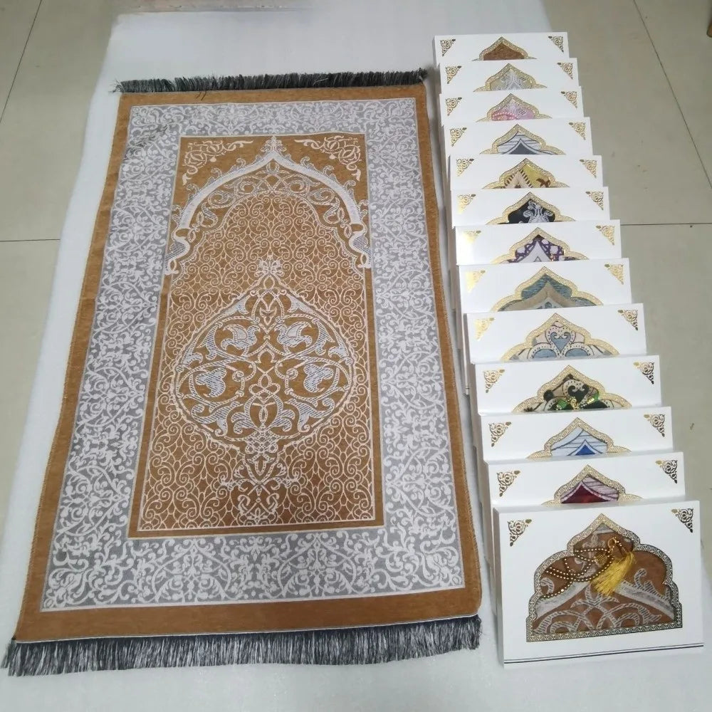 Islamic Gifts 70x110cm Muslim Prayer Rug Non-slip Foldable Prayer Mat Set Rectangle with Prayer Beads Janamaz Sajadah Travel