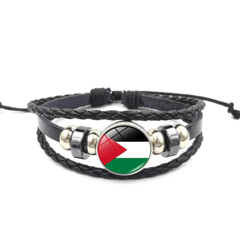 Palestine Flag Leather Bracelet Men Women Retro Multi-Layered Braided Bracelets Fashion Jewelry Accessories Patriotic Trinkets