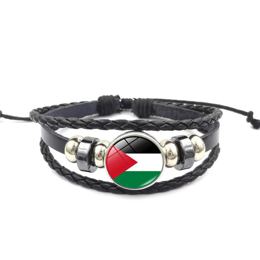 Palestine Flag Leather Bracelet Men Women Retro Multi-Layered Braided Bracelets Fashion Jewelry Accessories Patriotic Trinkets
