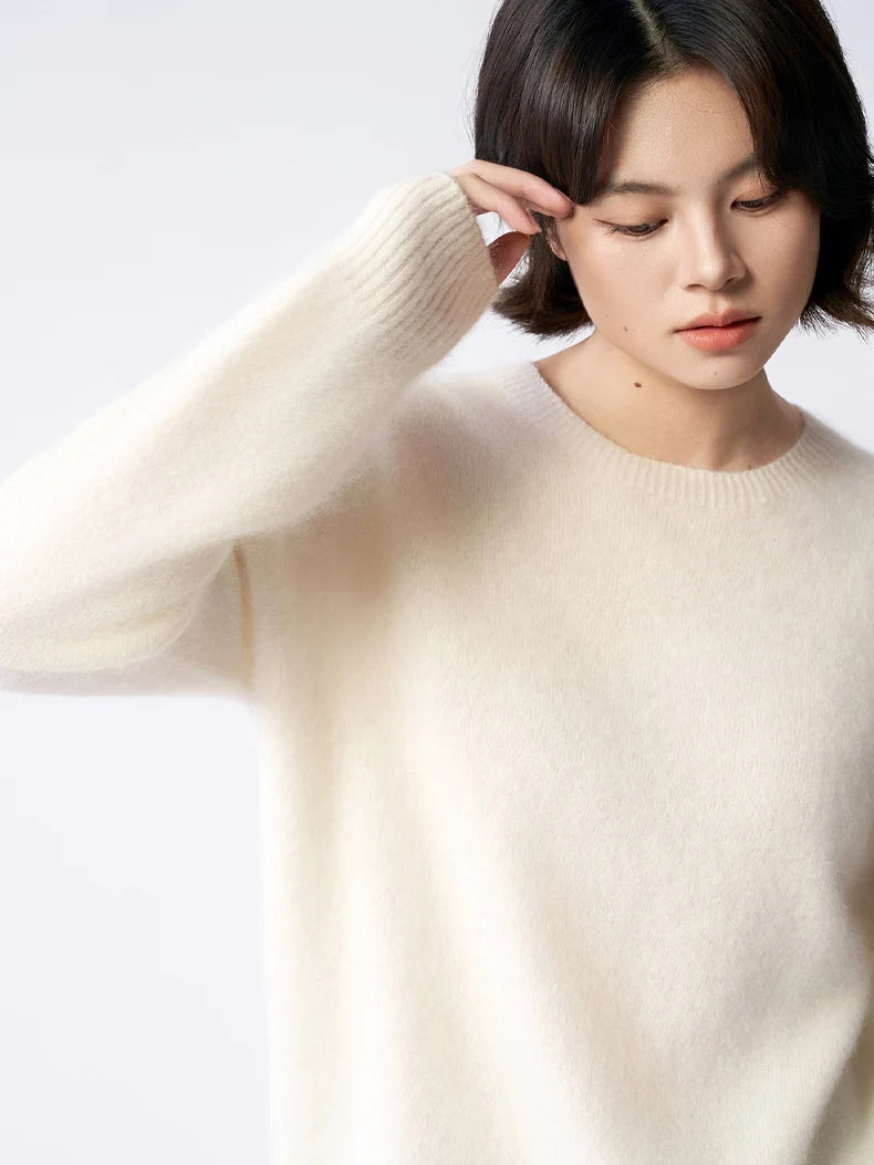 SuyaDream, Women Fleece Pullovers, V Neck, 3.8%Cashmere 96.2%Wool, Chic Warm Sweaters, 2025 Fall Winter Solid Top, Camel, Olive