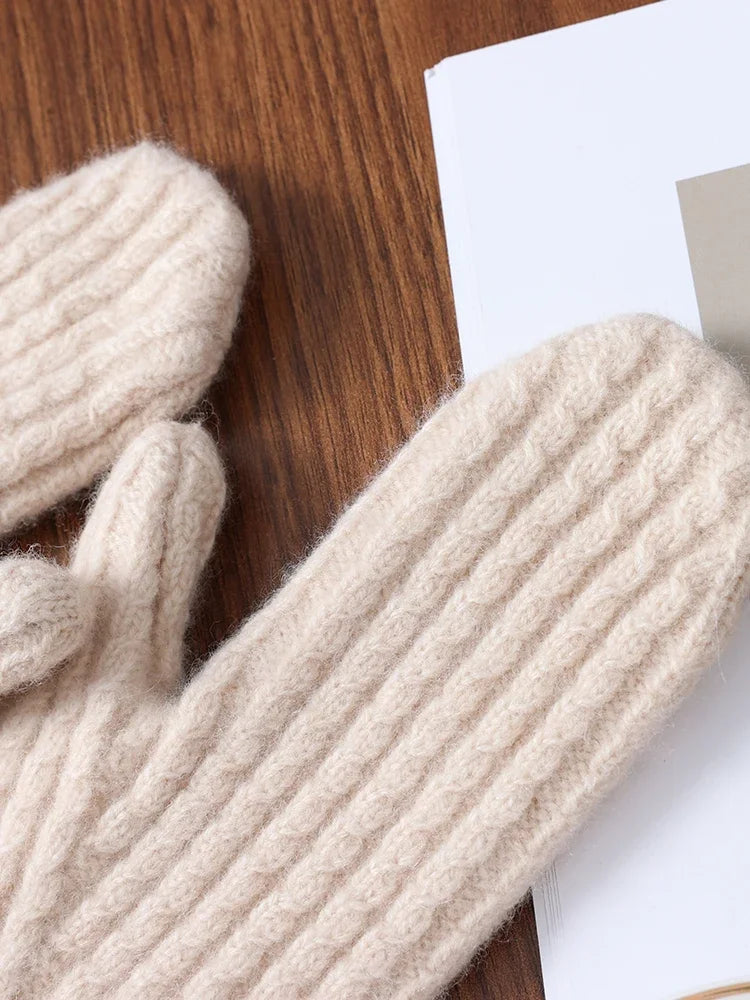 100 Wool Thick Density Knitted Mittens Women Outdoor Winter Thermal Men Cable Mitts Work Drive Mittens Unisex Gloves Arm Warmers