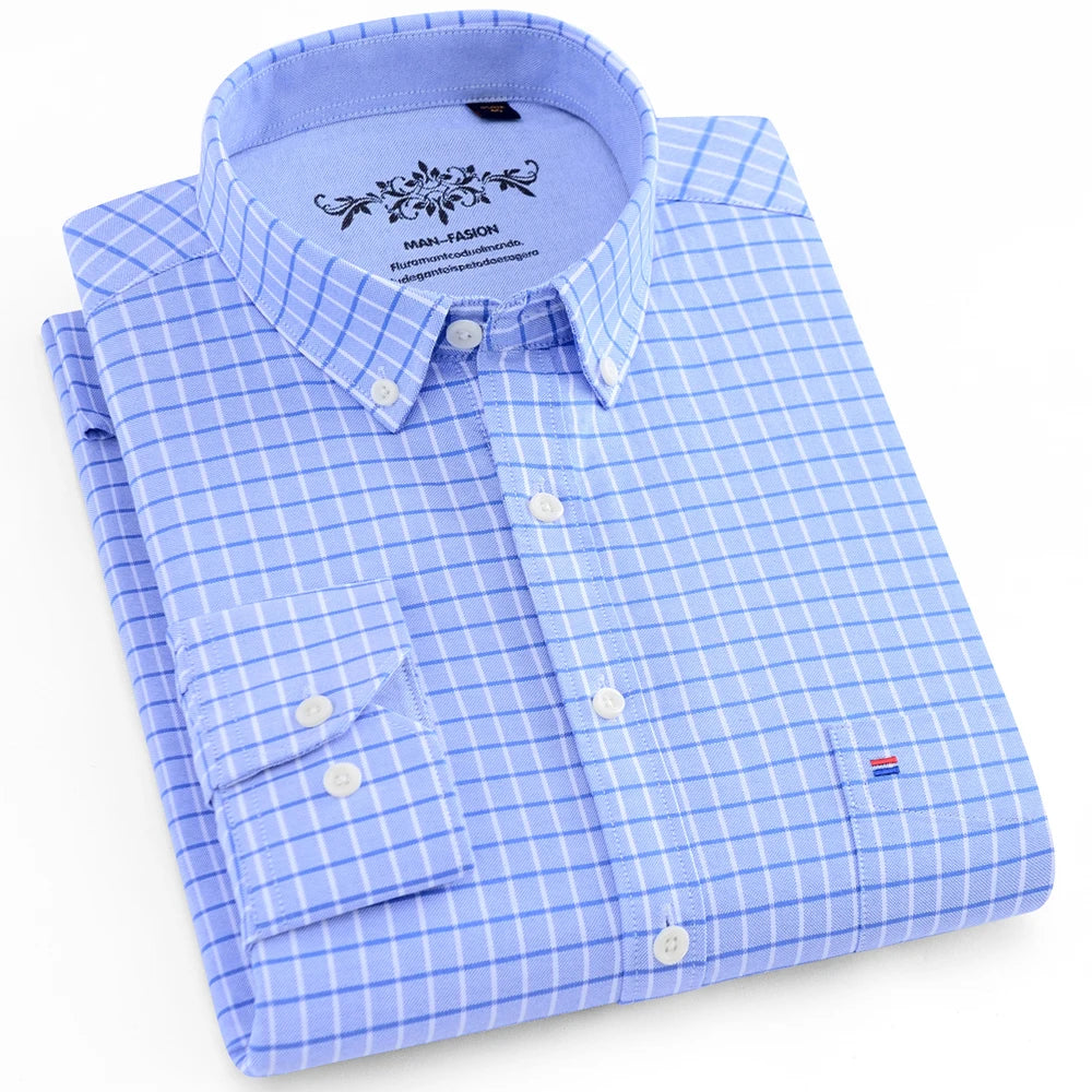 Men's Long Sleeve Oxford Button-Down Shirt with Left Chest Pocket Comfortable Autumn Winter Regular Fit Casual Versatile Fashion