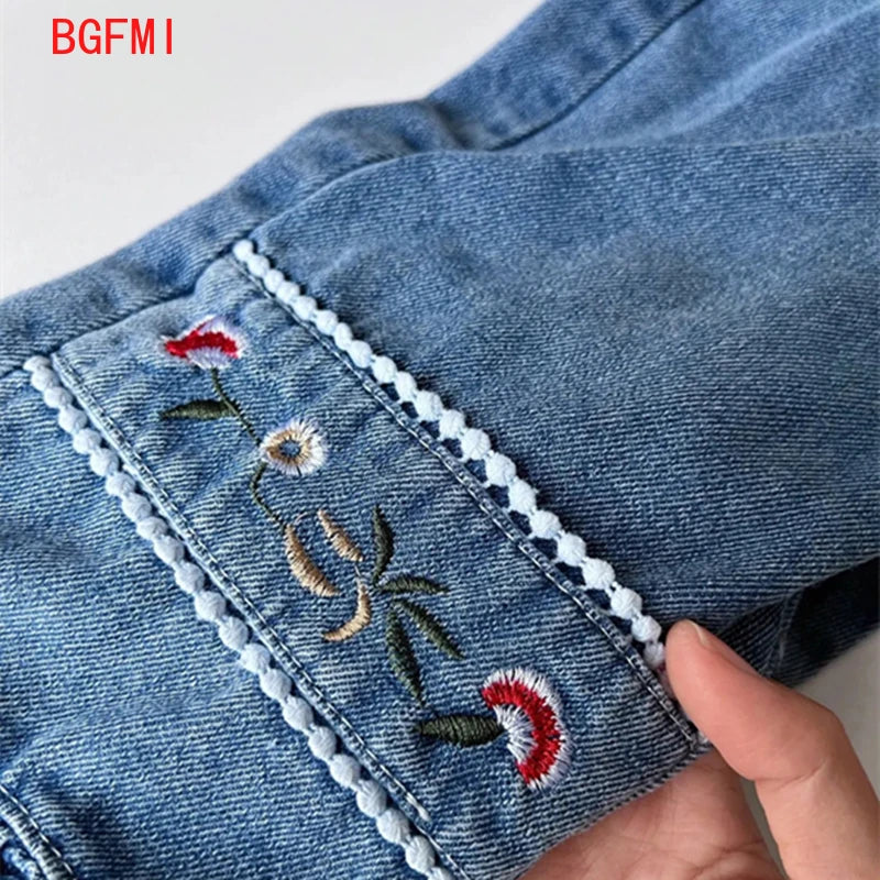 Korean Embroidered Jeans for Girls Spring and Autumn Fashion Style Trumpet Pants Children Clothing Stylish Kids Denim Trousers