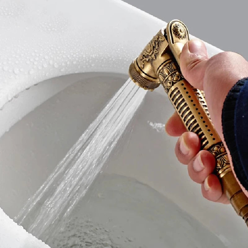Hand Held Bidet Sprayer Douche Toilet Kit Copper Engrave Shattaf Shower Head Antique Valve Set Jet Bidet Faucet Set Bidet Set