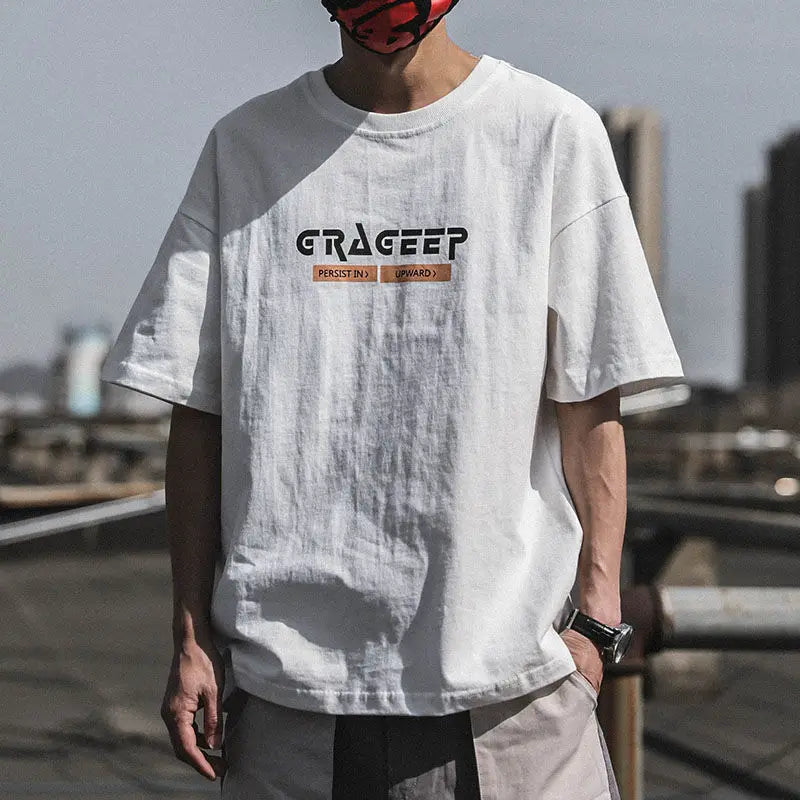 Pure Cotton New Printed T-shirt for Men Short-sleeved Trendy Brand Trendy Half-sleeved Loose Couple T-shirt Original Retro