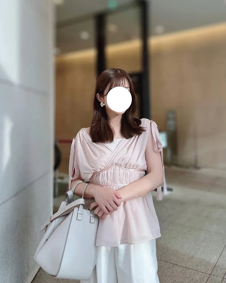 Women's Tops Summer Bow Tie Sweet Elegant Blouse Femme V Neck Shirt Waist-Cinching Japanese Style Sleeveless Chiffon Blouse