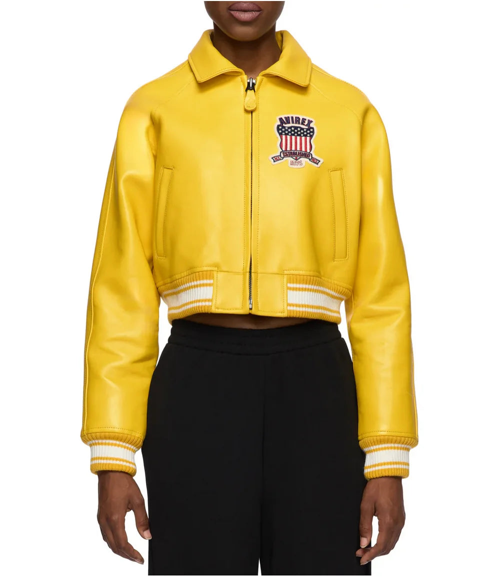 Avirex Spring 2024 New Listing Bomber Flight Suit Jacket 100% European Antique Sheepskin Classic Women's Pink Leather coat tops