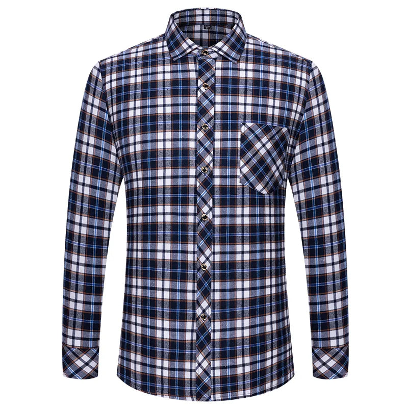M-6XL Men's Pure Cotton Flannel Shirts Long Sleeve Single Pocket Casual Plaid Thick Soft Cozy Brushed Shirts Blouse Men Clothing