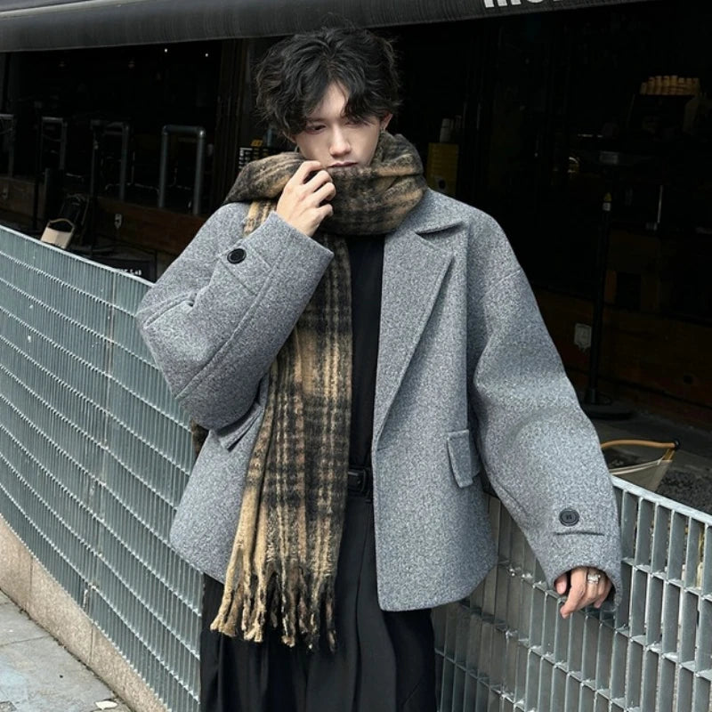 High-end British Style Sle Ort Suit Woolen Jacket Men's Autumn Winter High Sensation Cool Korean Sle Coats Jaet Outerwear Unisex