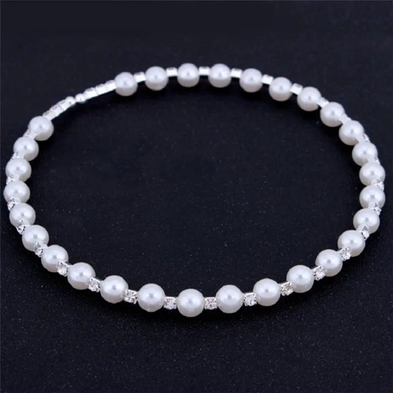 1 set Pearl Crystal Bridesmaid Wedding Jewellery Set Necklace Bracelet Earrings