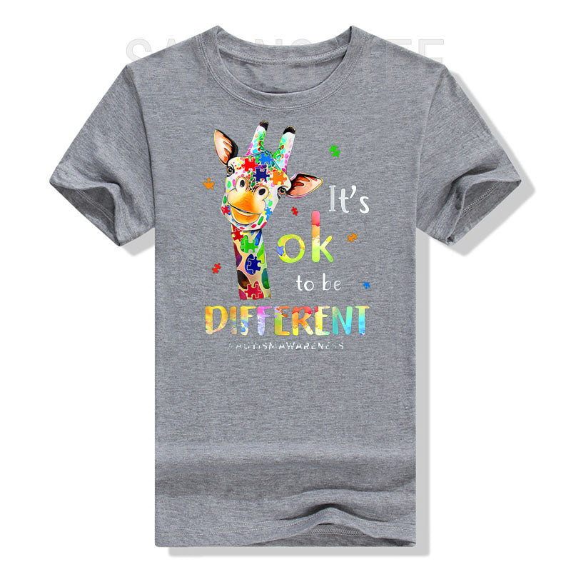 Autism Awareness T-Shirt Cute Giraffe Animals Be Differents Graphic Tee Tops Proud Autism Family Matching Outfits Novelty Gifts