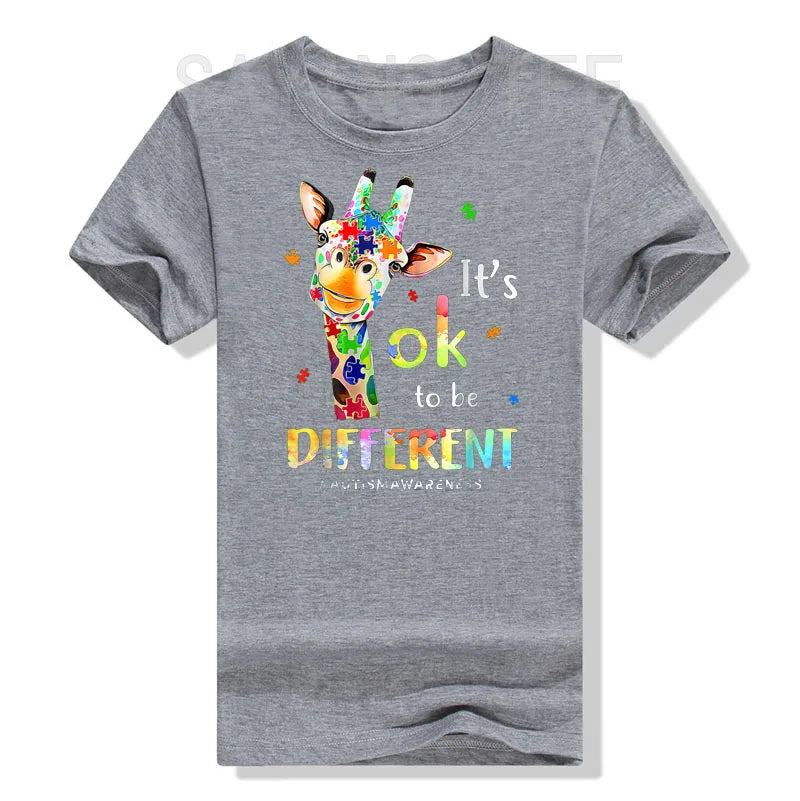 Autism Awareness T-Shirt Cute Giraffe Animals Be Differents Graphic Tee Tops Proud Autism Family Matching Outfits Novelty Gifts