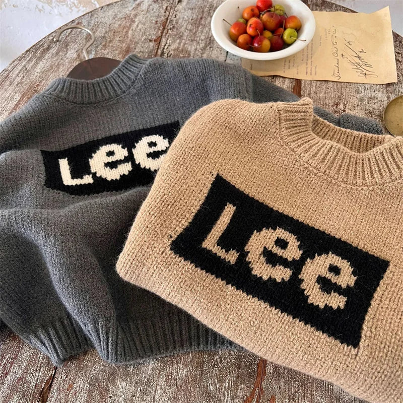 Boys Sweater Cotton Undercoat 2022 Letters Warm Thicken Velvet Winter Autumn Snowsuits Knitting Children's Clothing