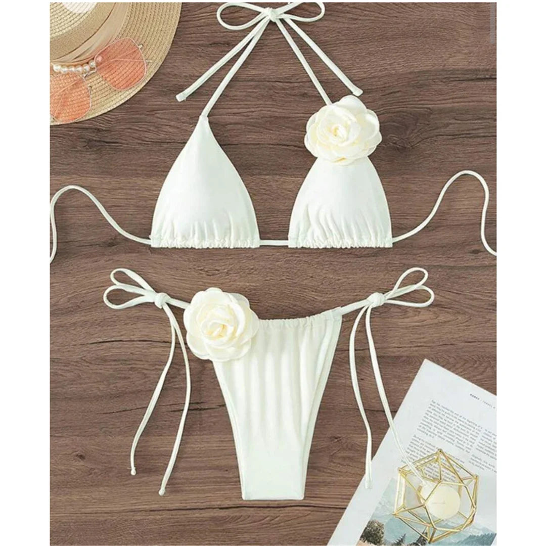 S - XL Sexy 3D Flowers Halter Strappy Bikini Women Swimwear Female Swimsuit Two-pieces Bikini set Bather Bathing Suit Swim
