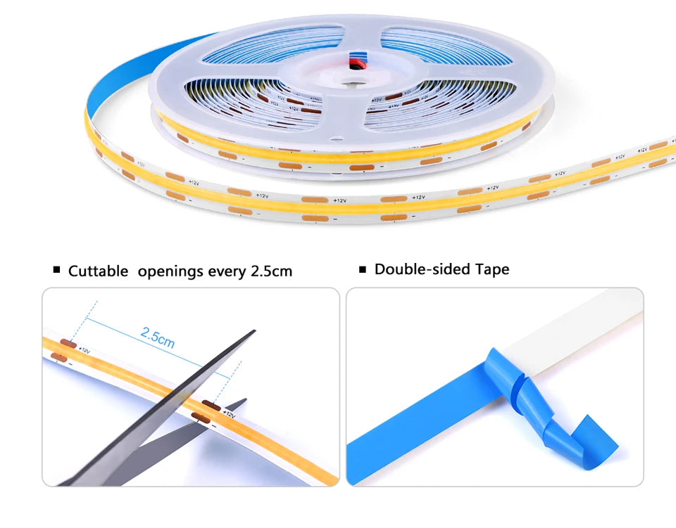 Embeddable Linear COB Strip Light Self-Adhesive LED Tape Home Office Shop Wood Grain Grille Curtain Wall Embedded Ceiling Decor