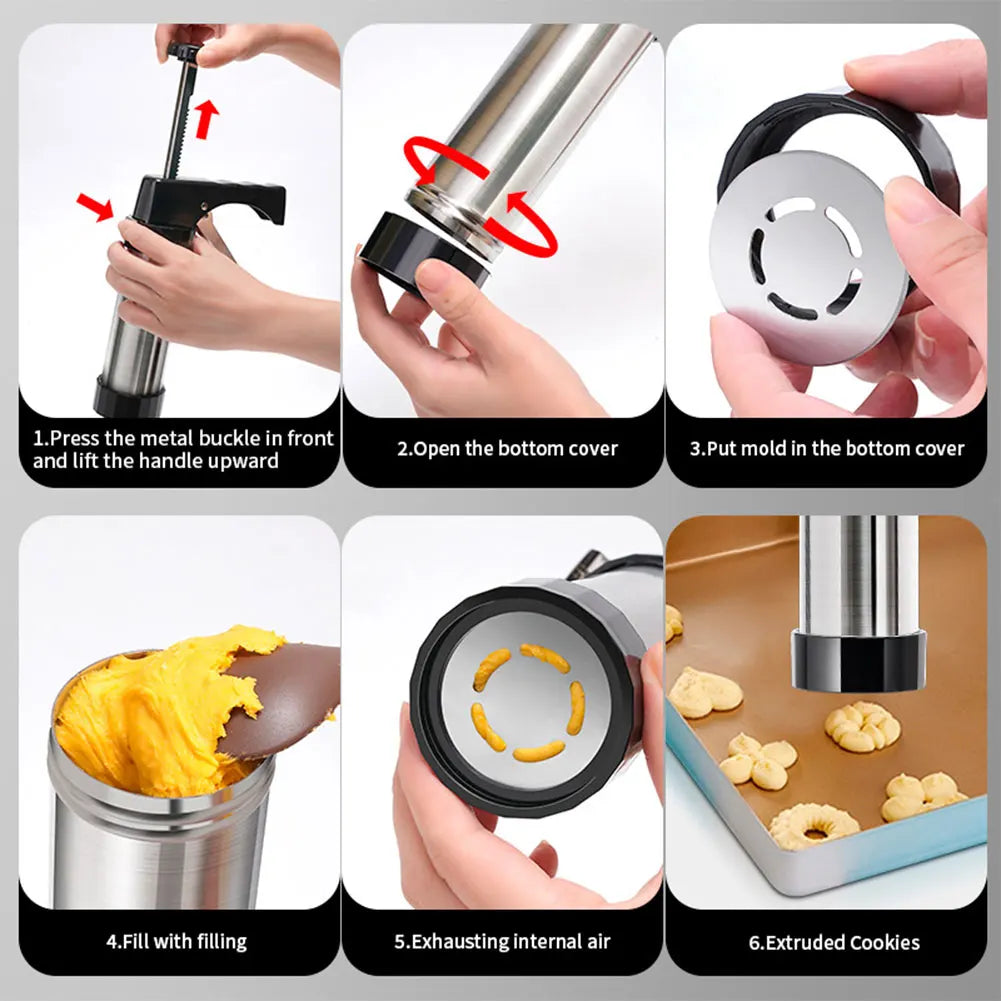 Stainless Steel Cookie Maker Press Kit Manual Churros Maker Machine Cookie Biscuit Press Kit or Making and Decorating Cookies
