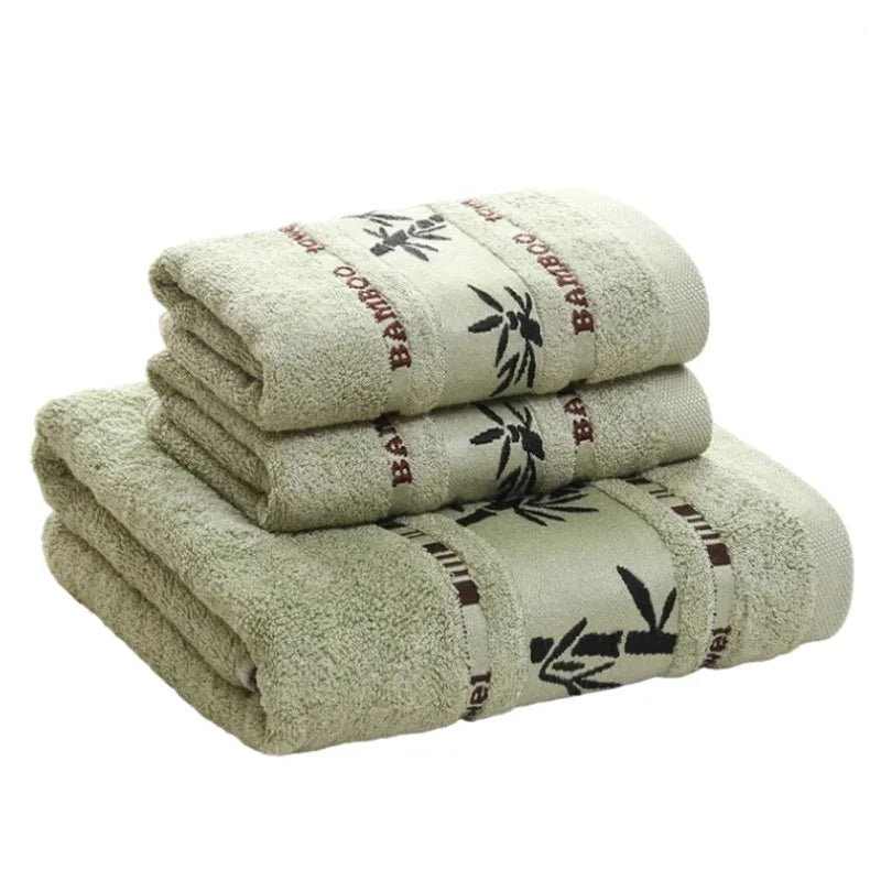 Inyahome Set of 3 Bathroom Cotton Towels Set Embroidered Luxury 2 Hand Towels 35x75cm and Big Bath Towels 70x140cm Washcloth