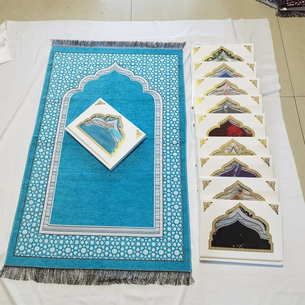 Islamic Gifts 70x110cm Muslim Prayer Rug Non-slip Foldable Prayer Mat Set Rectangle with Prayer Beads Janamaz Sajadah Travel
