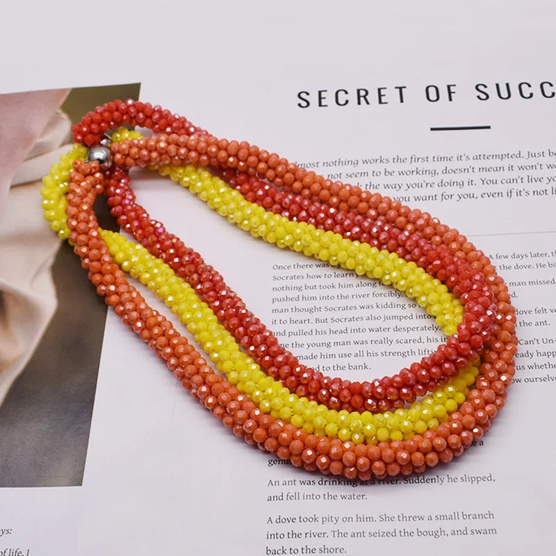 New Woven Bead Necklace Glass Beaded Bohemian Statement Necklace Bracelet Hair Accessory Set For Women Jewelry Gift