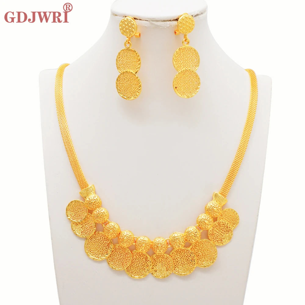 Luxury Indian Jewellery Earrings Necklace Jewelry Sets For Women Dubai Gold Color African Arabic Wedding Bridal  Party Gifts