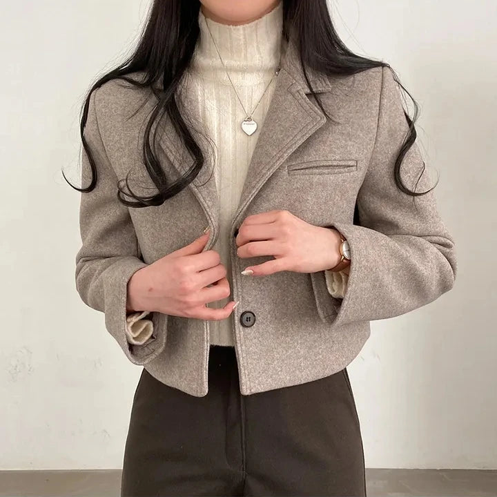 ort Thiened Woolen Coat for Women Winter New Sle Retro Single Button Suit Collar Coat Korean Sle Straight Tube pe