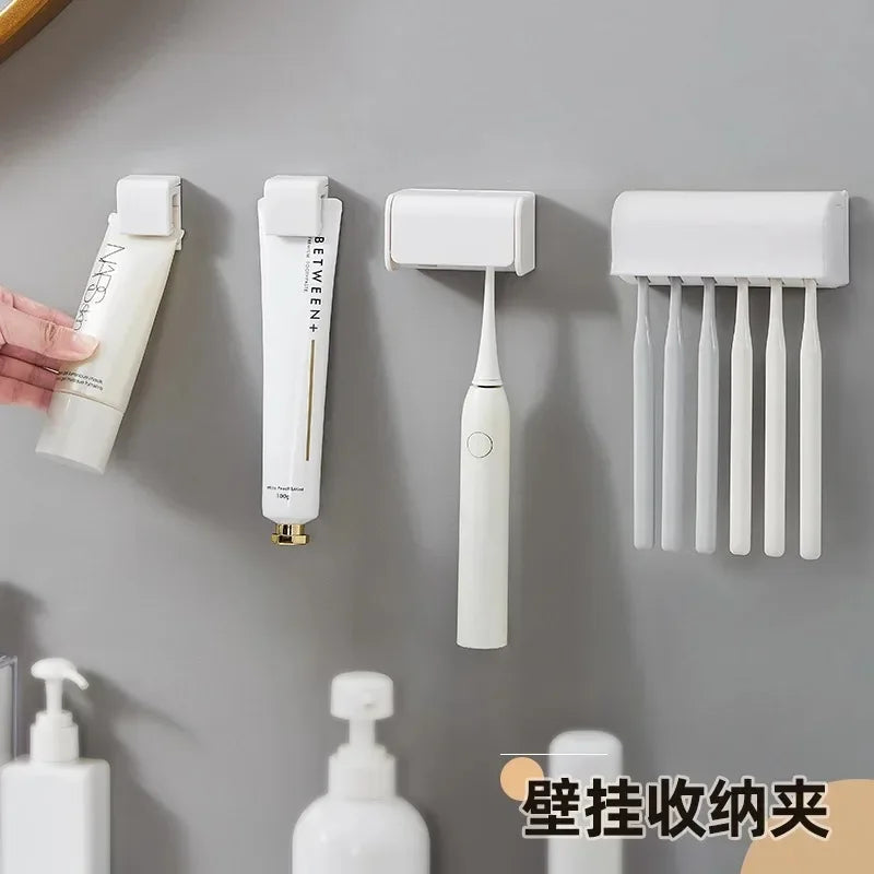 Bathroom Toothbrush Holder Wall Mounted Toothpaste Rack Punch-free Tooth Brush Storage Holder Bathroom Accessories
