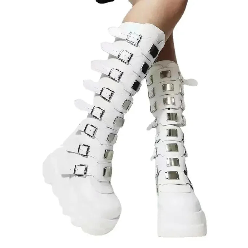 Long Boots for Women Gothic Shoes Platform Knee High Boots Punk Black Sexy Motorcycles Boots New Halloween Cosplay Women's Shoes