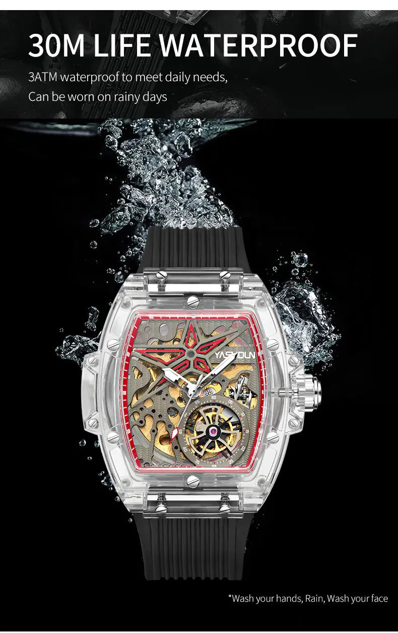 Automatic Mechanical Watch for Man Business Watch Double Side Hollows Skeleton Tourbillon Transparent Mechanical Men's Watch