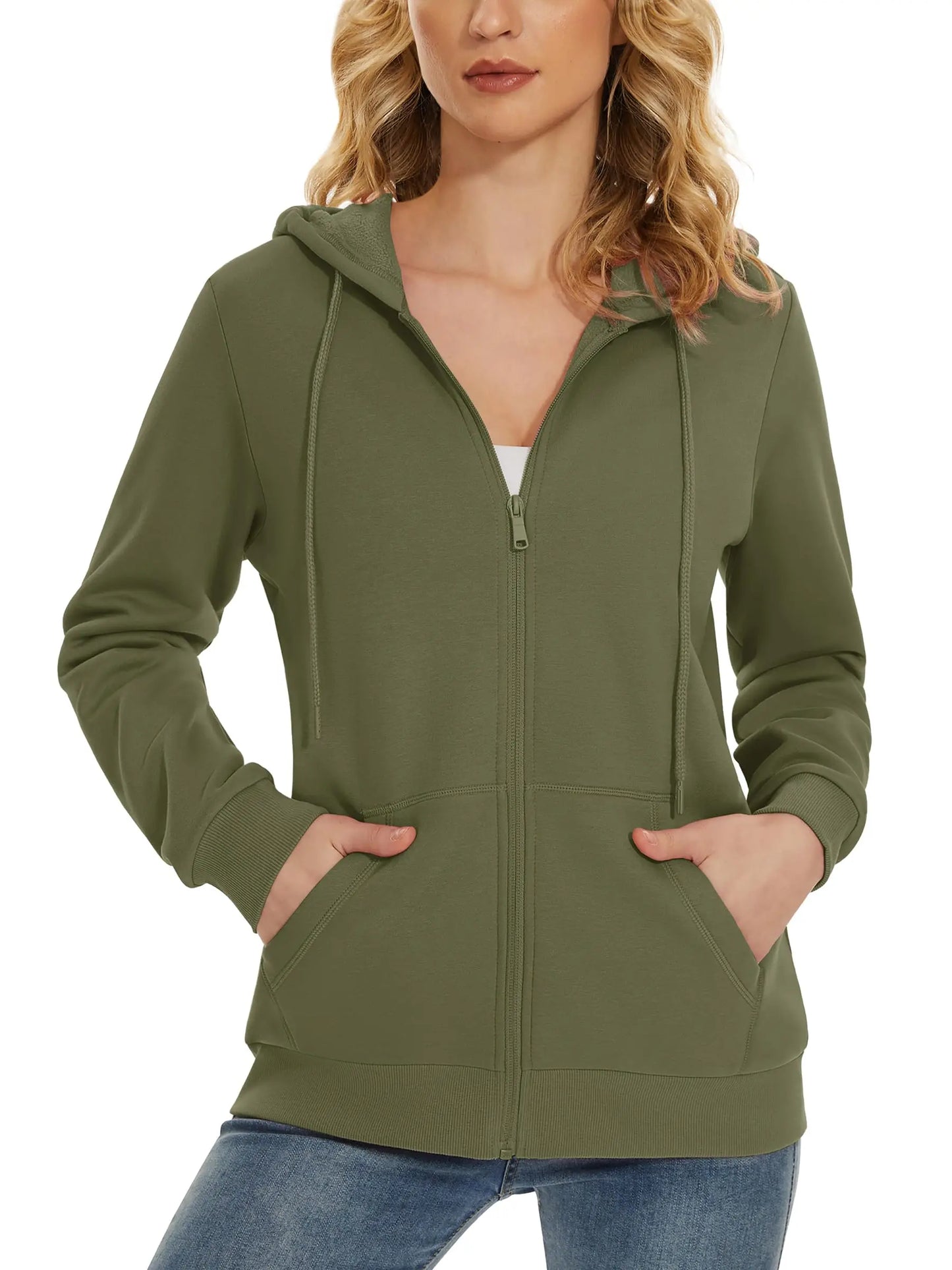 TACVASEN Spring Fleece Lining Sweatshirts Jacket Womens French Long Hoodies Full Zip Up Jacket Casual Streetwear Outdoor Coats