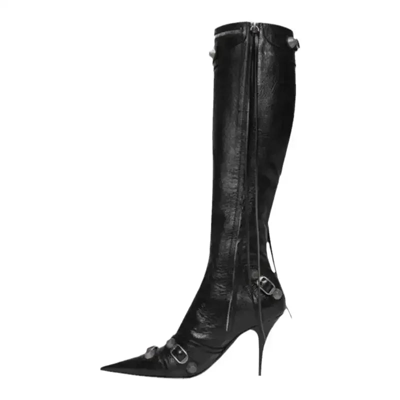 New Women Knight High Boots Fashion Tassels Side Zippers Ladies Elegant Pointed Toe Long Booties Women's Footwear