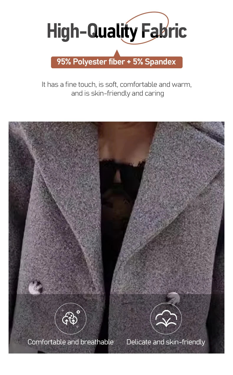 Winter Fashion British Style Pure Suit Collar Solid Color Woolen Fabric Small Coat  Casual Elegant Jacket Women'S Clothing