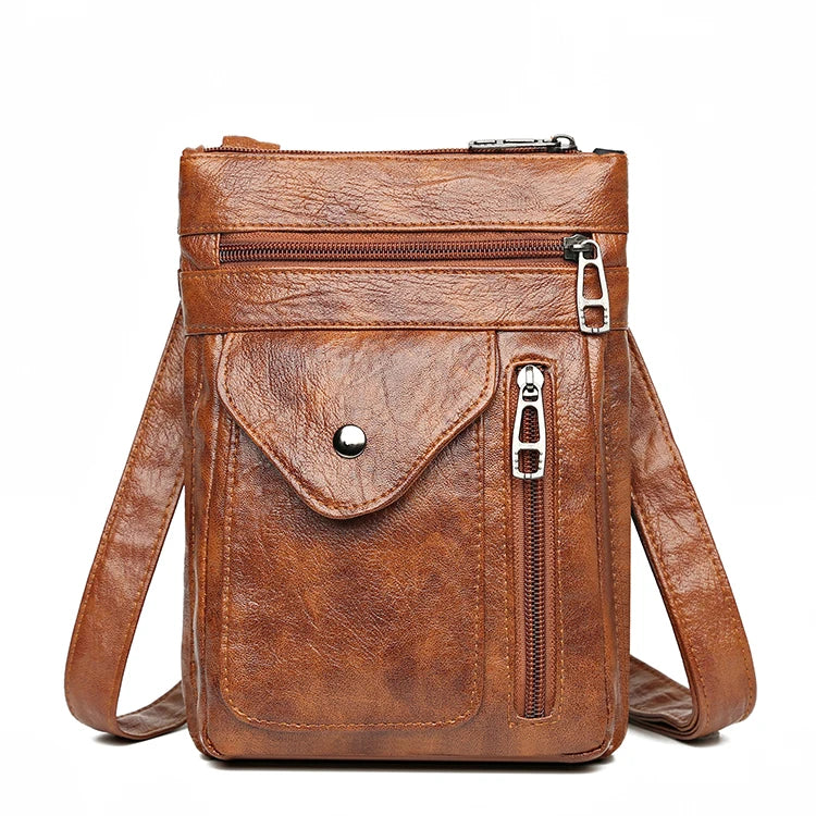 Ladies' soft leather shoulder bag, mobile phone bag, layered bag, mailman, one shoulder luxury designer, ladies' handbag, wallet