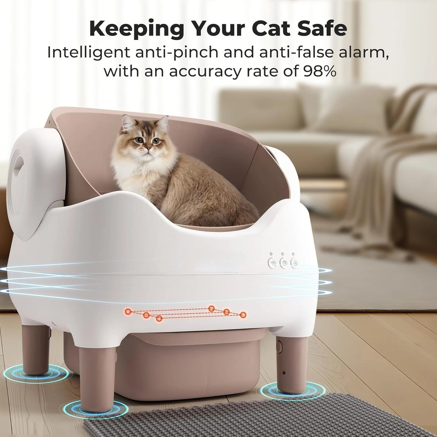 Automatic Self Cleaning  Cat Litter Box with APP Control, Large Waste Bin, Open-Top, Cat Toilet Cat Bedpans for Multiple Cats