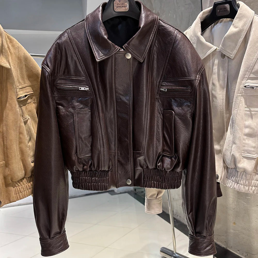 YOLOAgain 2025 Autumn Oversized Suede Jacket Women Real Leather Bomber Jacket Female