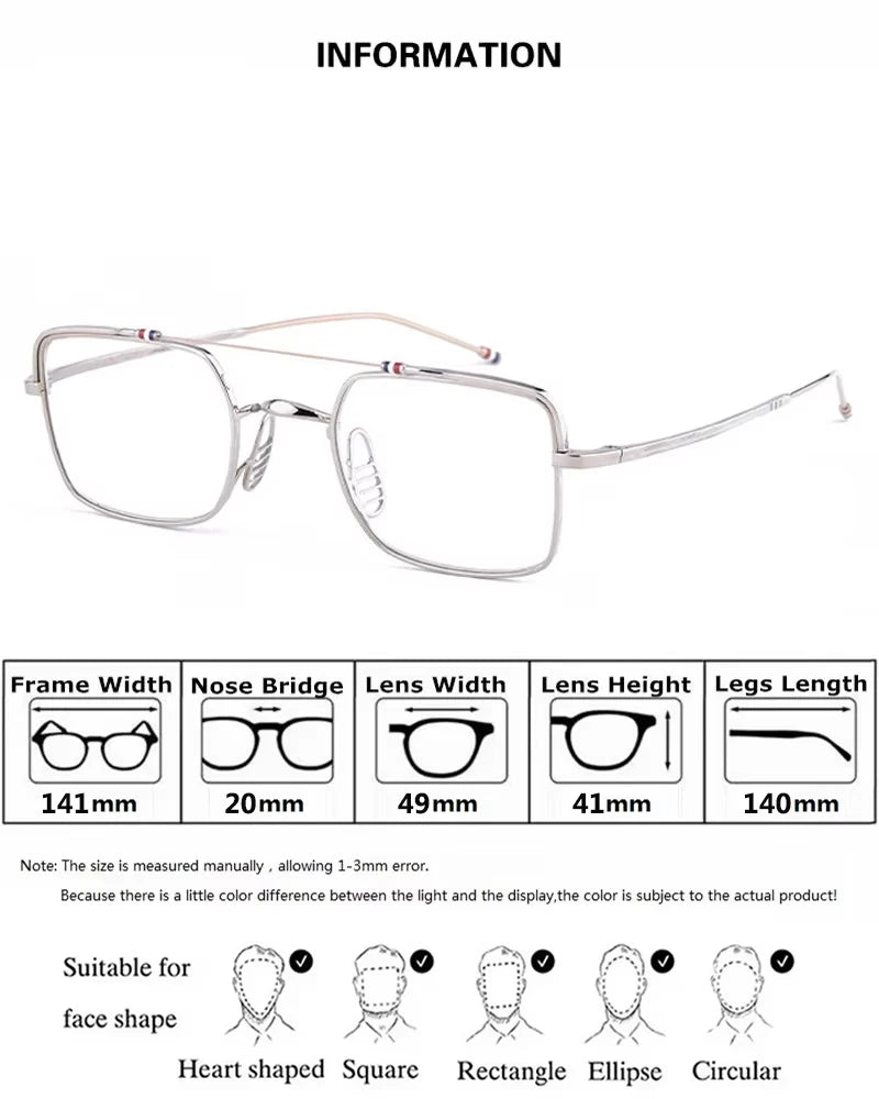 Double-beam Square Spectacle Frame TB909 Pilot Women's Glasses Frames Pure Titanium Eyeglass Frames Men's Glasses Frames Fashion