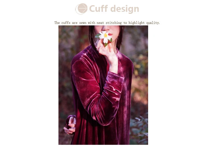 Light Luxury Natural Silk Velvet Women's Dress  Long Sleeve Long Floor-length Dress Temperament Elegant Casual Spring Autumn