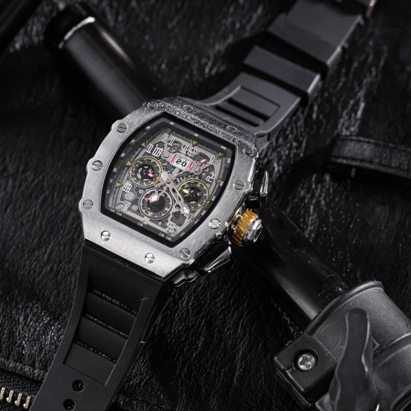 Fully automatic mechanical watch men's large dial men's trendy and fashionable wine barrel shaped mechanical watch sports men's