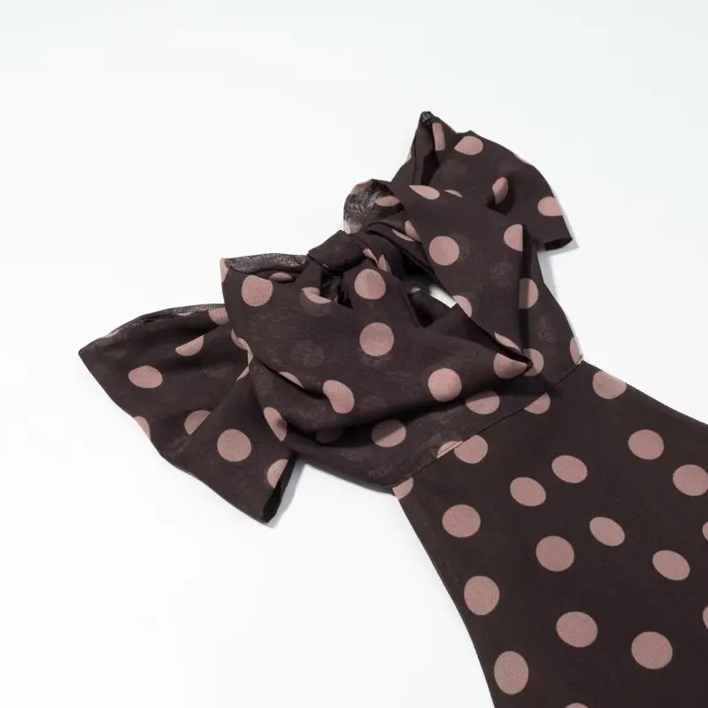 Summer Women Elegant Halter Top Bow Decor Polka Dot Backless Sleeveless Chiffon Shirt Casual Vacation Outfit