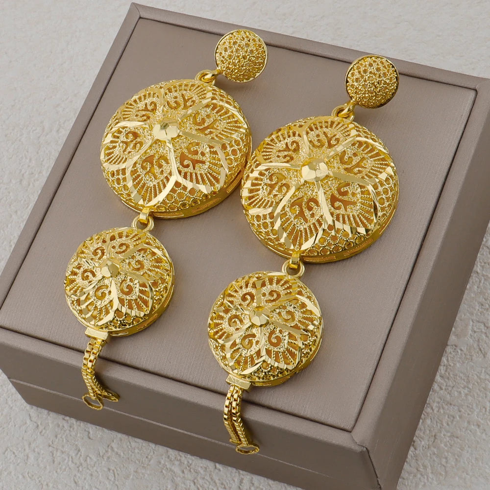Indian Stainless Steel Jewelry Set for Women, Dubai Gold-Tone Necklace & Earrings Gift for Wedding Party, Bridal jewellery woman