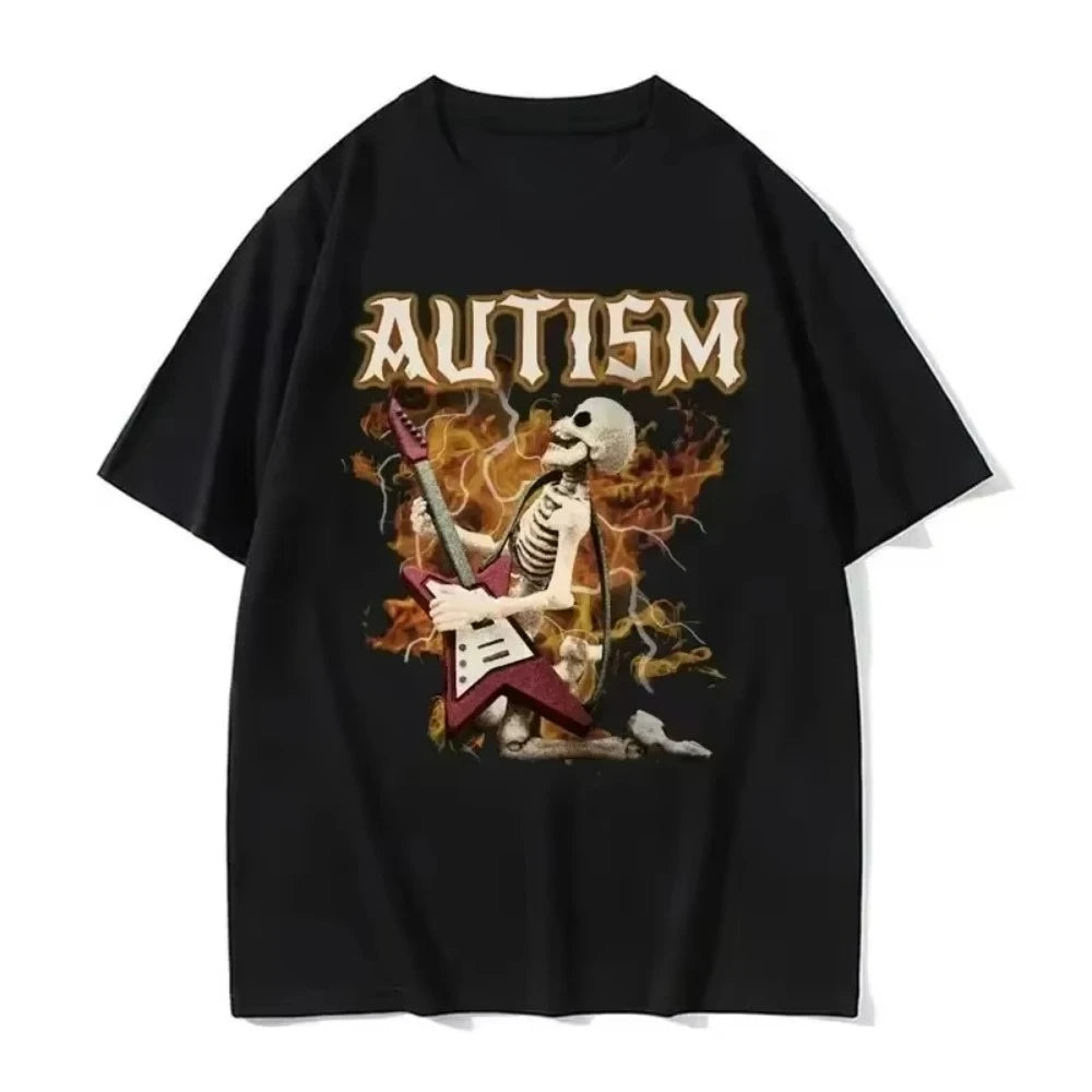 Autistic Funny Skeleton T Shirt Women Men Autism Edgy Skeleton Meme T-shirt Casual Short Sleeve Tshirt Oversize Casual T-shirt