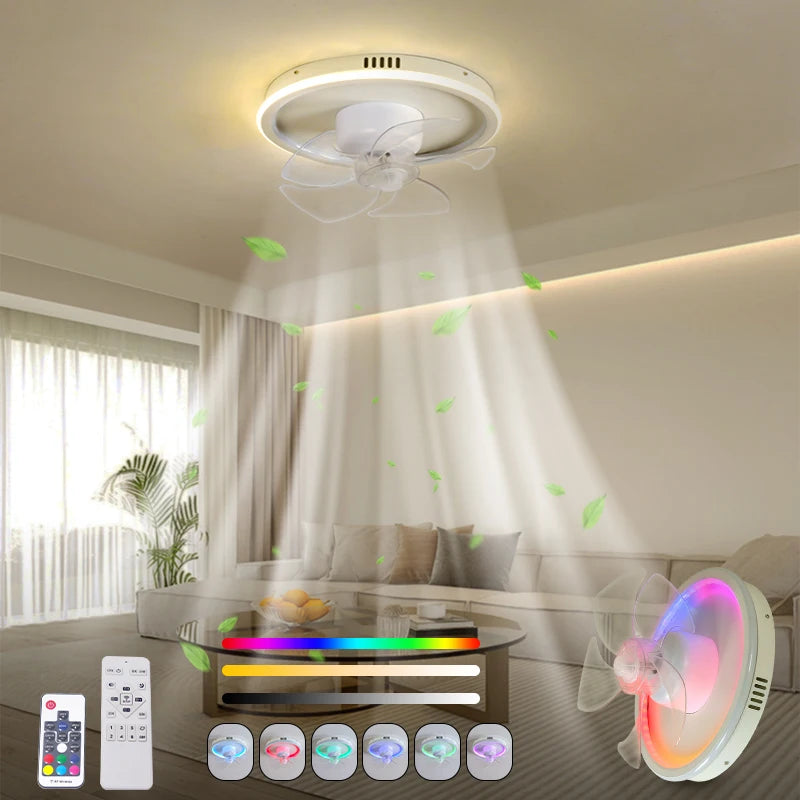LED Ceiling Fan Lamp RGB Stepless Dimming Remote Interior Lighting Fixture Bedroom Living Home Decor Ceiling Fan With Light