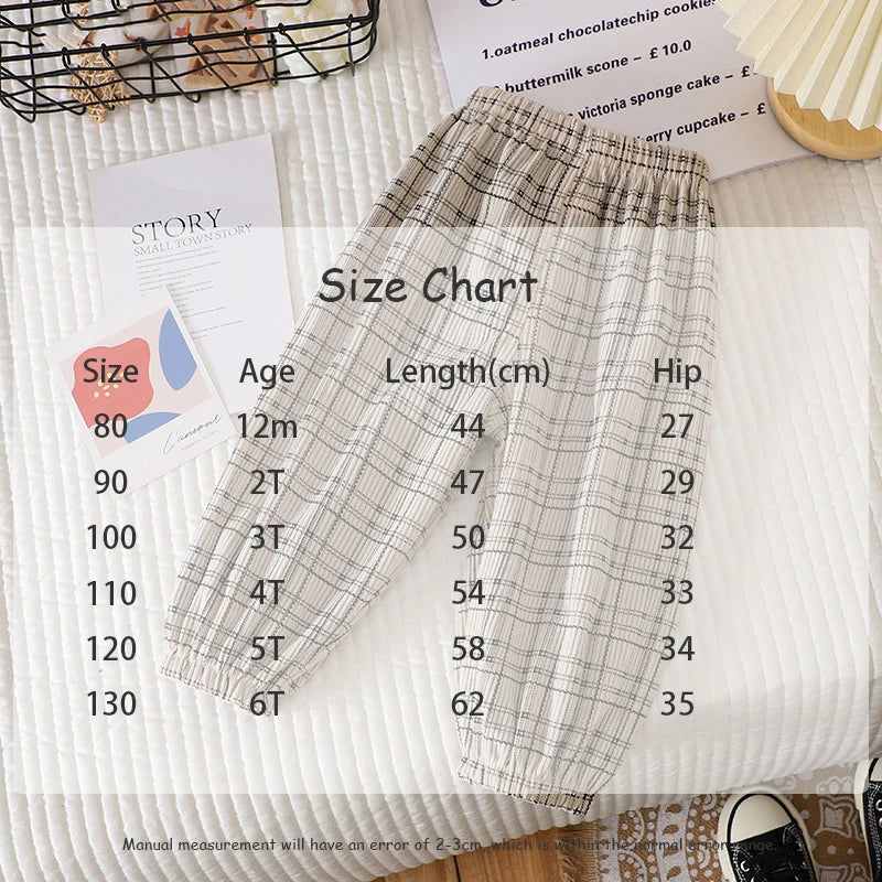 Summer Kids Casual Pants 1-6Y Simple Boys Grid Sweat Pants Korean Loose Thin Children Striped Letter Trousers