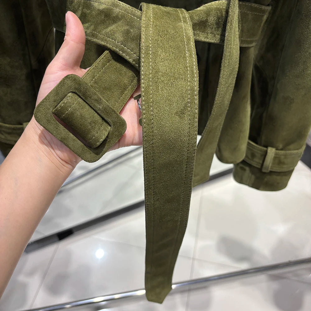 YOLOAgain Black Real Leather Jacket Women Genuine Leather Coat With Belt