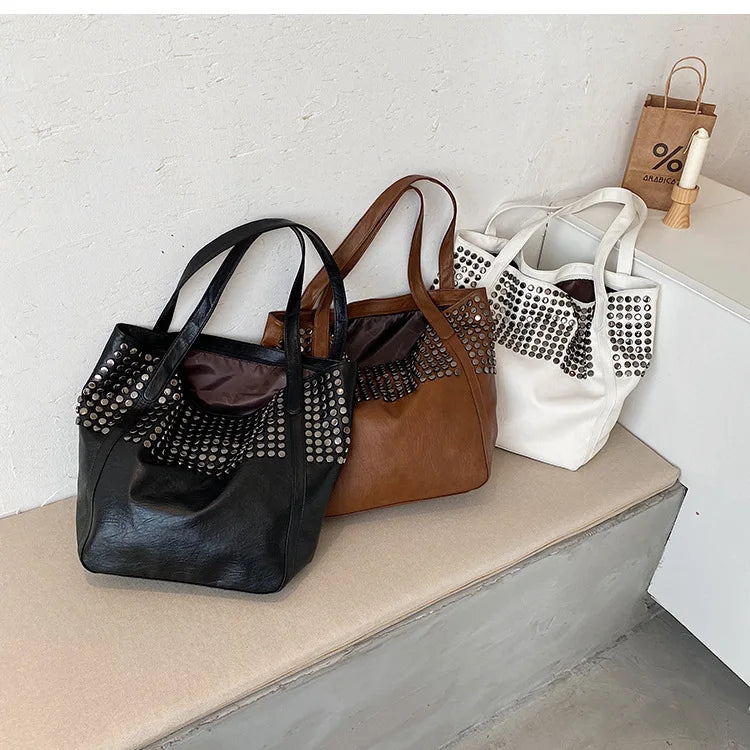 Casual Women Handbag And Purse Large Capacity Tote Bag High Quality Lady Bag Vintag Soft Pu Leather Rivet Shoulder Bags