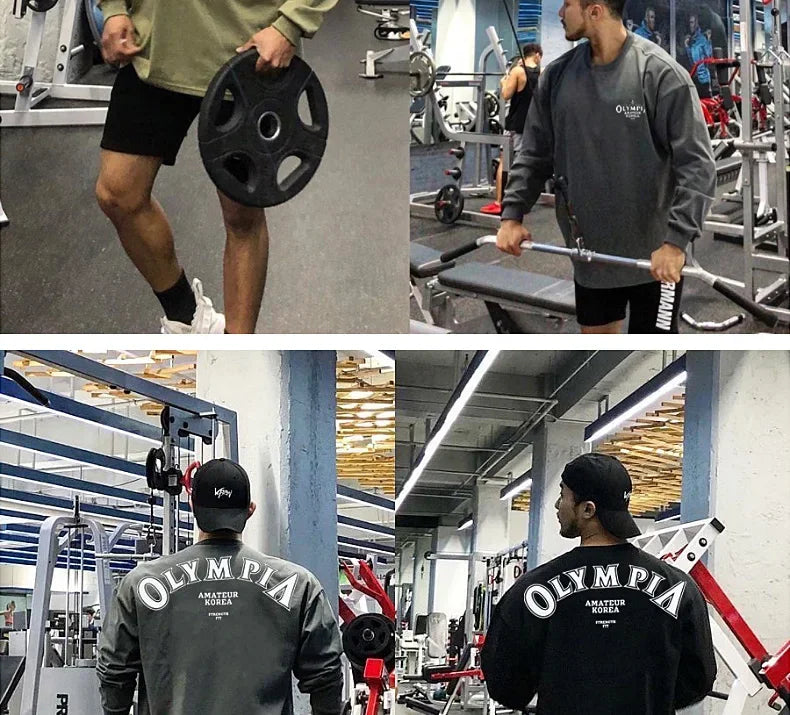 Men's Cotton Casual Long Sleeve T-shirt Man Gym Fitness Sweatshirt O-Neck Running Training Tops Male Workout Clothing Undershirt