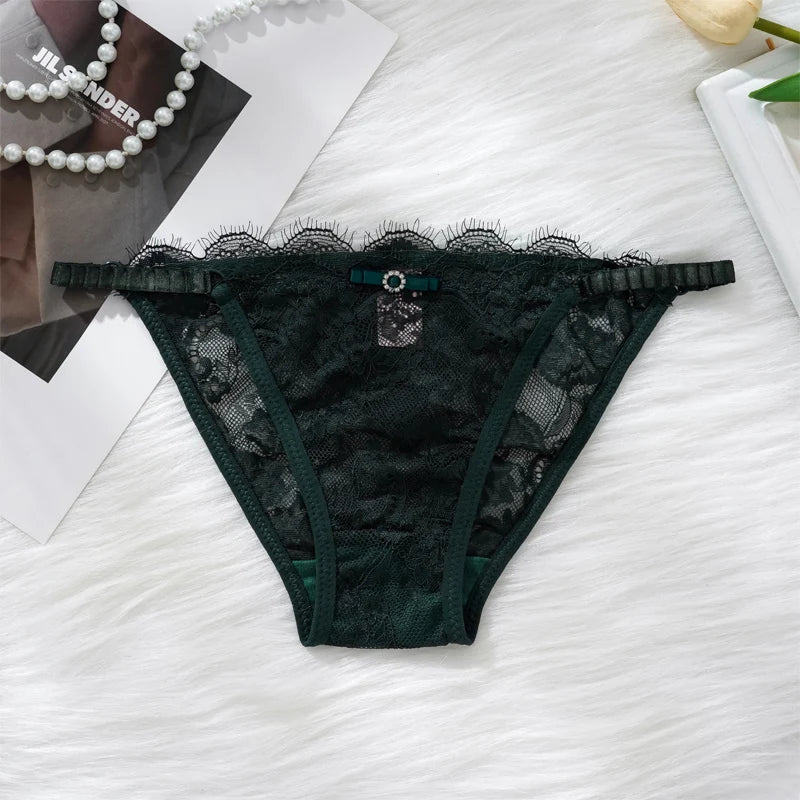 Thongs For Women Sexy Solid Color Lace Panties Low Waist Lingerie Hollow Out Transparent Floral Adjustable Breathable Underwear