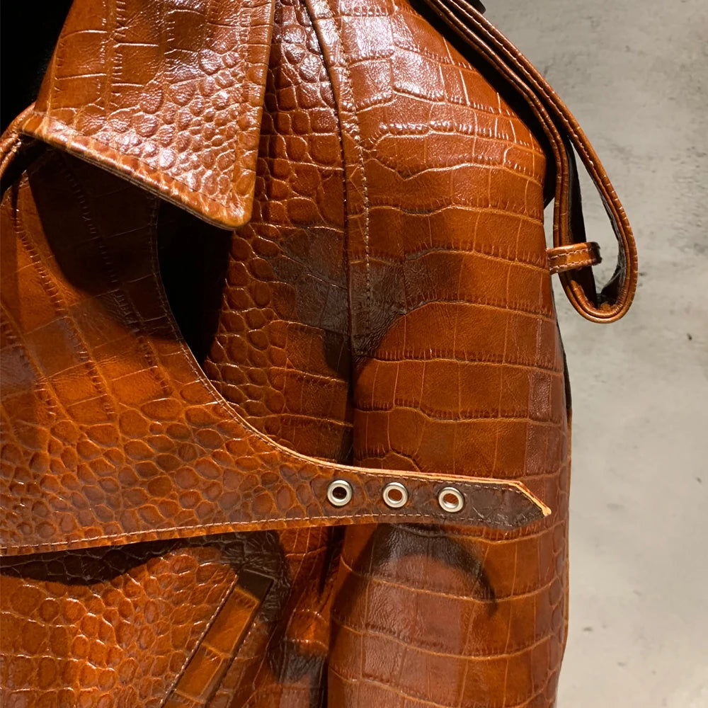 Embossed Leather Jacket Women Winter Genuine Sheep Leather Coat Wide Shoulder and Paddad 23012