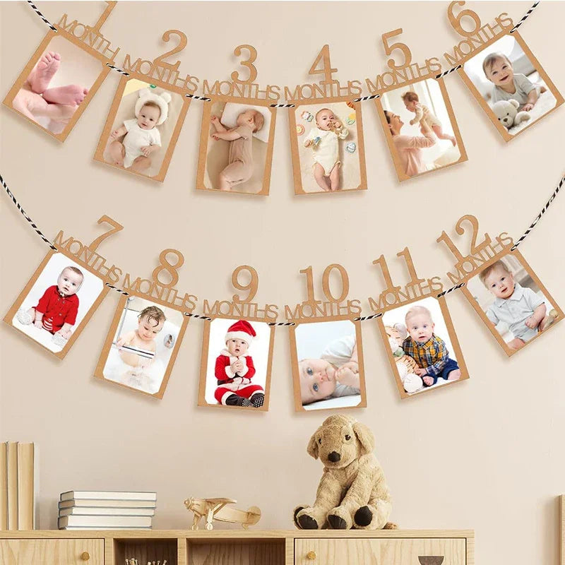 1st Birthday Baby Photo Banner Photo Frame Birthday Party Decoration Props Boys Girls 1st Birthday Party Decoration Photos