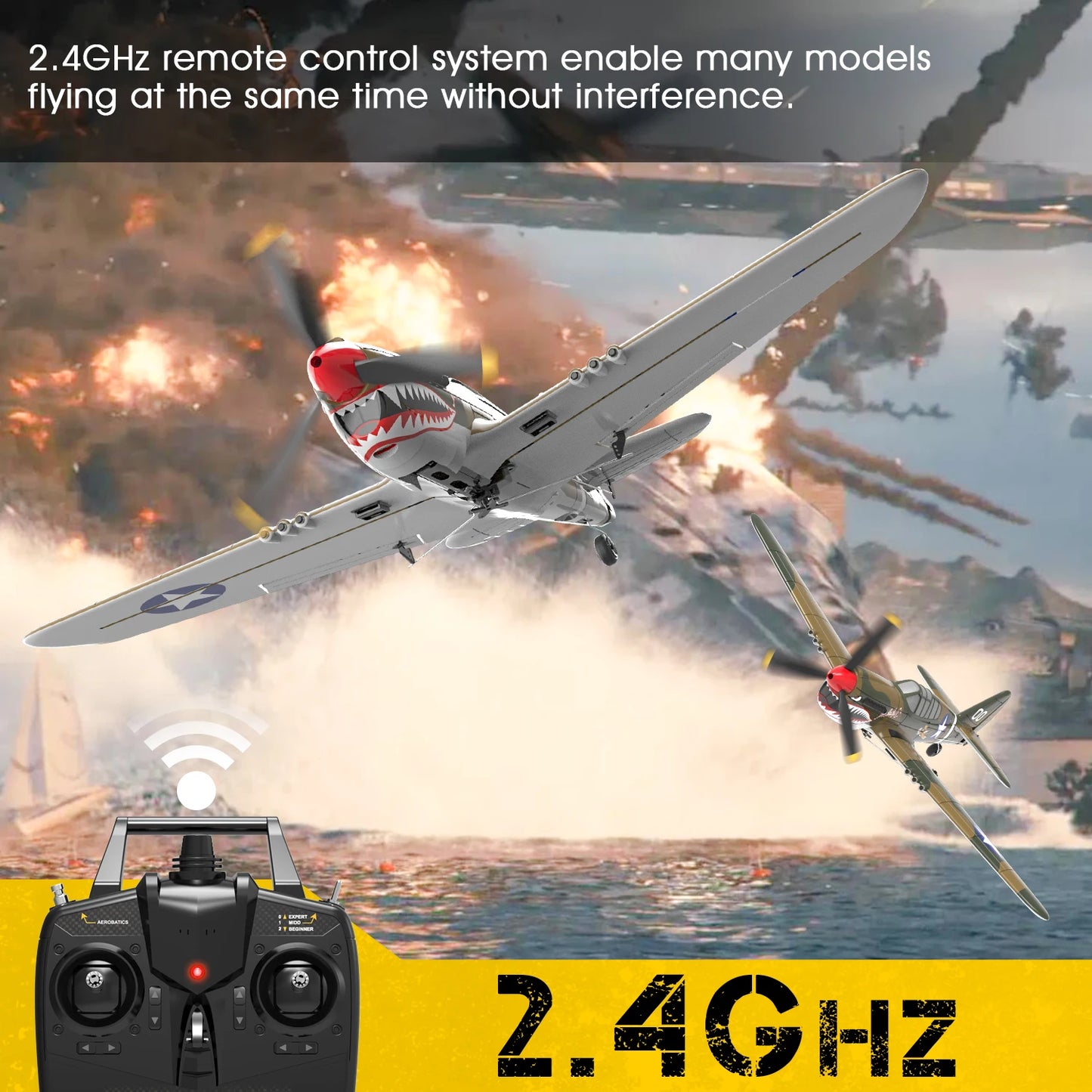 P-40 RC Aircraft P40 Fighter 400mm Wingspan 4CH 6-Axis Gyro One-Key U-Turn Aerobatic RTF RC Airplane Outdoor Toys