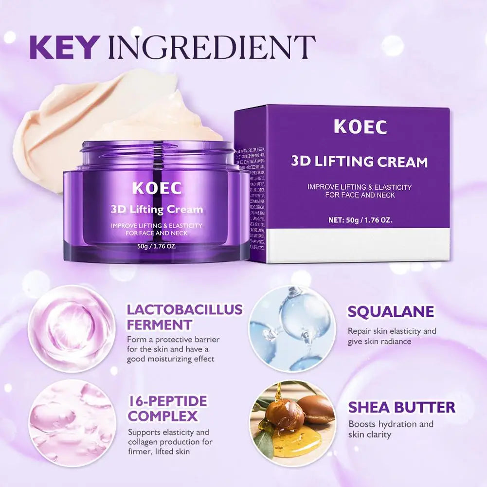 KOEC 3D Lifting Skin Care Set - 3D Face & Neck Lifting Cream, Ampoule & Cream Mist Enhance Elasticity Strengthen Skin Barrier